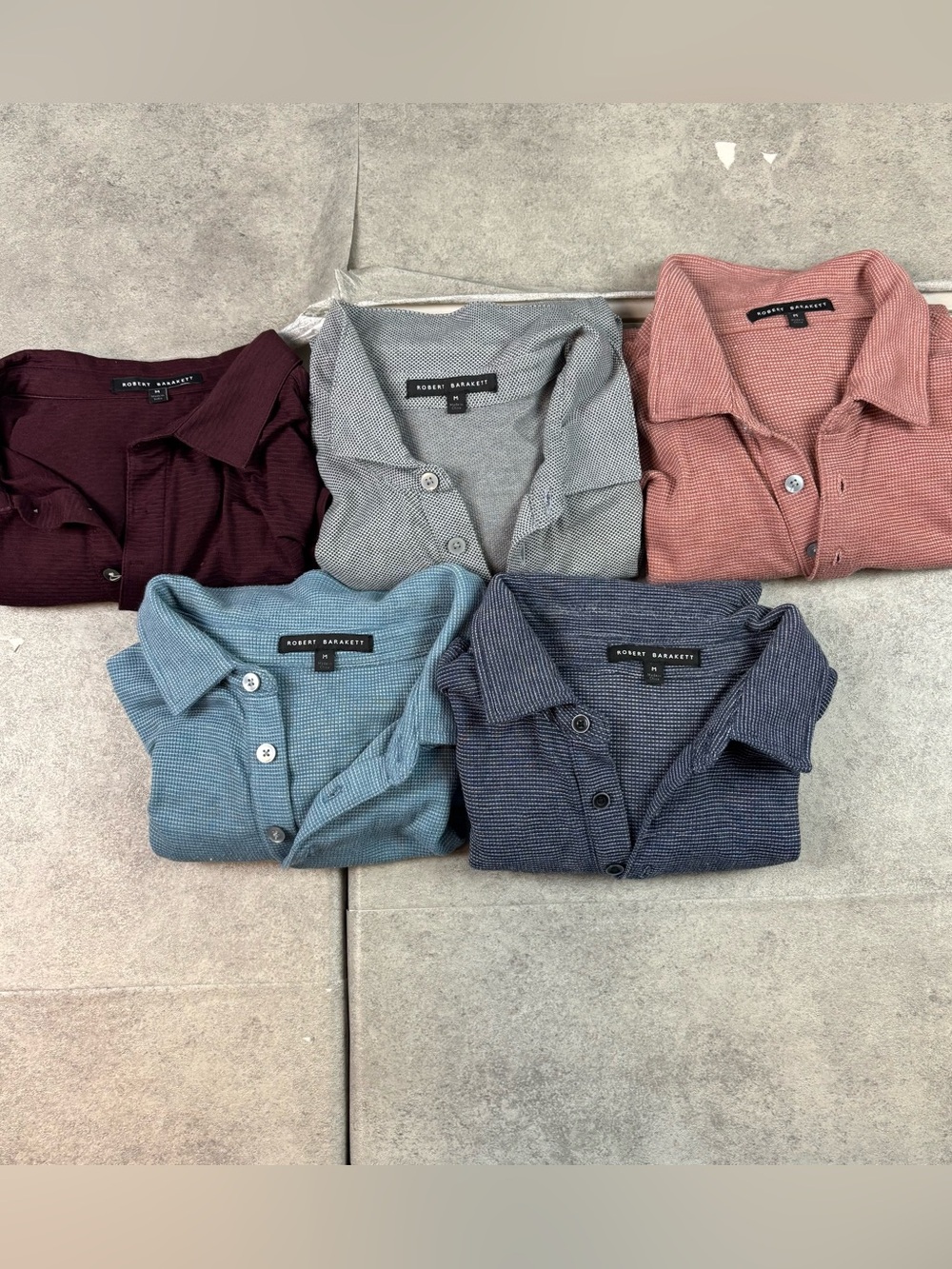 Lot of 5 Robert Barakett Newman Textured Cotton Blend Polos